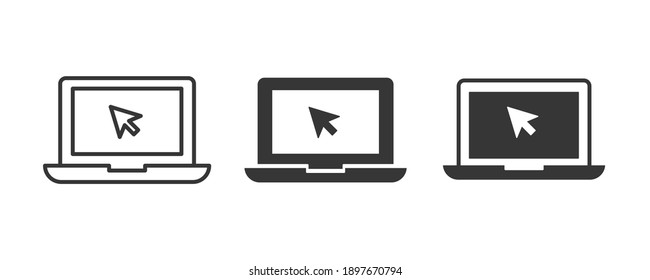 Laptop with pointer, cursor laptop icon with cursor, screen mobile computer, search click mouse, Display Notebook personal 