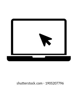 Laptop with pointer or cursor icon. Simple solid style for web template and app. Online, PC, registration, internet, book, mouse, vector illustration design on white background. EPS 10