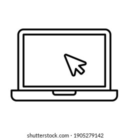 Laptop with pointer or cursor icon. Simple line style for web template and app. Online, PC, registration, internet, book, mouse, vector illustration design on white background. EPS 10