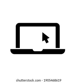 Laptop with pointer or cursor icon. Simple solid style for web template and app. Online, PC, registration, internet, book, mouse, vector illustration design on white background. EPS 10