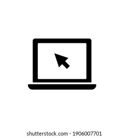 Laptop with pointer or cursor icon. Simple solid style for web template and app. Online, PC, registration, internet, book, mouse, vector illustration design on white background. EPS 10