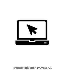 Laptop with pointer or cursor icon. Simple solid style for web template and app. Online, PC, registration, internet, book, mouse, vector illustration design on white background. EPS 10