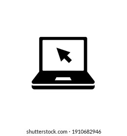 Laptop with pointer or cursor icon. Simple solid style for web template and app. Online, PC, registration, internet, book, mouse, vector illustration design on white background. EPS 10