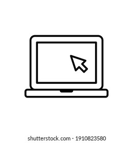Laptop with pointer or cursor icon. Simple line style for web template and app. Online, PC, registration, internet, book, mouse, vector illustration design on white background. EPS 10
