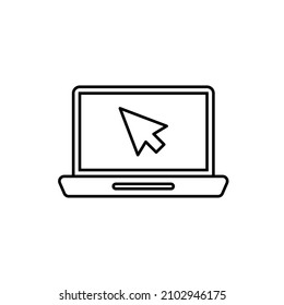 Laptop with pointer or cursor icon. Simple line style for web template and app.