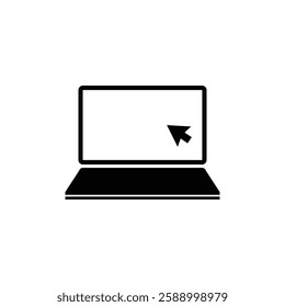 Laptop with pointer or cursor icon. Simple solid style for web template and app. Online, PC, registration, internet, book, mouse, vector illustration design on