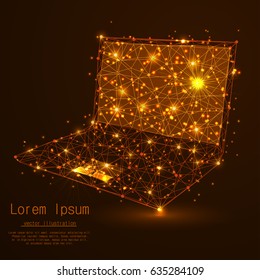 Laptop with polygon lines on an abstract background. Polygonal space low poly with connecting points and lines. Connection structure. Vector Backgrounds