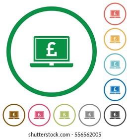Laptop with Pound sign flat color icons in round outlines on white background