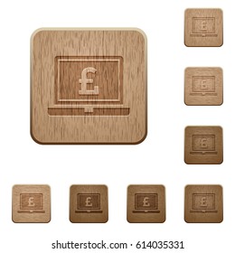 Laptop with Pound sign on rounded square carved wooden button styles
