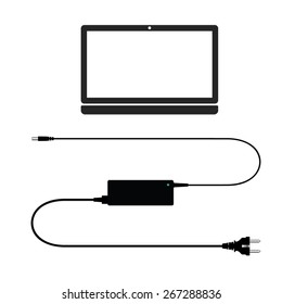 Laptop and power supply to the wire plug vector illustation