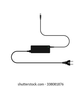 Laptop and power supply to the wire vector illustration