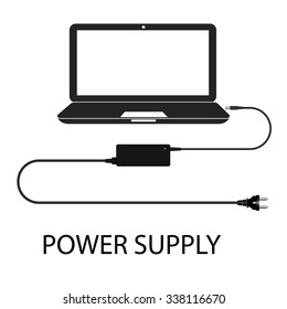 Laptop and power supply to the wire vector illustration