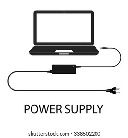 Laptop and power supply to the wire vector illustration
