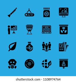 laptop, presentation, flask, group, oboe, chemical, television, presentation and leaf vector icon. Simple icons set