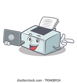 With laptop printer character cartoon style