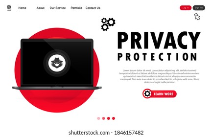 Laptop privacy protection banner. Safe work concept. Secure system. Vector on isolated white background. EPS 10