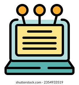 Laptop productivity icon outline vector. Work time. Business team color flat