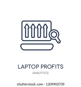 Laptop Profits Graphics icon. Laptop Profits Graphics linear symbol design from Analytics collection. Simple outline element vector illustration on white background.