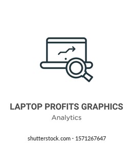 Laptop profits graphics outline vector icon. Thin line black laptop profits graphics icon, flat vector simple element illustration from editable analytics concept isolated on white background