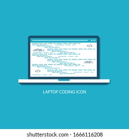 laptop Programming and coding icon flat design