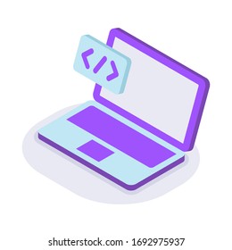 laptop programming isometric icon with modern flat style color vector