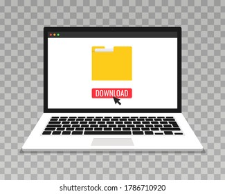 Laptop And Progress Bar On The Screen.  Downloading File, Information Concept. Transparent Background. Vector Illustration.