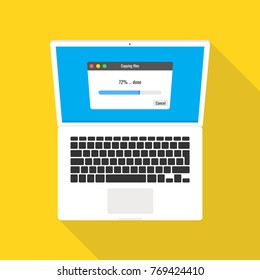 Laptop and progress bar on the screen. Vector illustration.