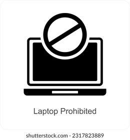 Laptop Prohibited and forbidden icon concept