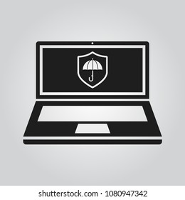 Laptop with protect shield icon