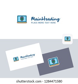 Laptop protected  vector logotype with business card template. Elegant corporate identity. - Vector