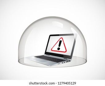 Laptop protection concept - glass dome secure computer against viruses