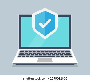 Laptop Protection Flat Icon - Vector Illustration . Security, Protect, Secure, Antivirus, Safe, Laptop, Computer, Flat Icons .