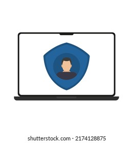 Laptop with protection image. Vector illustration