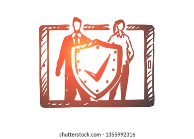 Laptop, protection, safety, data, secure concept. Hand drawn shield as symbol of data protection concept sketch. Isolated vector illustration.