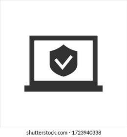Laptop with protection vector icon on white background