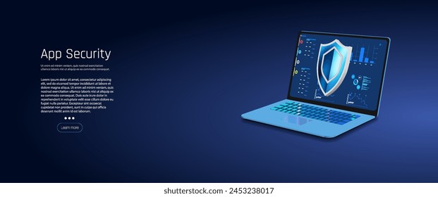 Laptop with Protective Shield Icon on a Blue Gradient Background, Symbolizing Digital Protection and Security