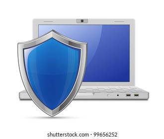 Laptop with protective shield. Internet security concept