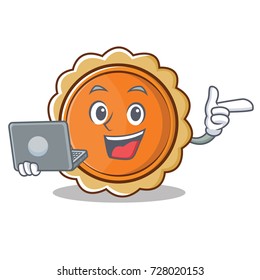 With laptop pumpkin pie character cartoon