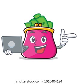 With laptop purse character cartoon style