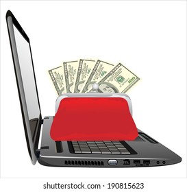 Laptop with Purse with money