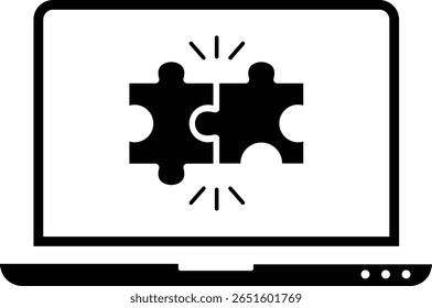 Laptop with puzzle game pieces solution, web, business icon, Vector Illustration
