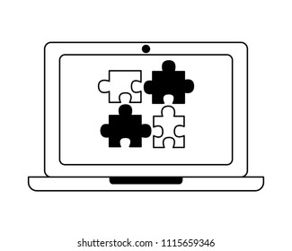 laptop and puzzle pieces solution work