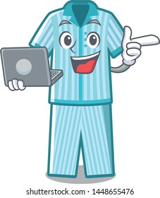 With laptop pyjamas isolated on in the character