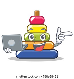 With laptop pyramid ring character cartoon