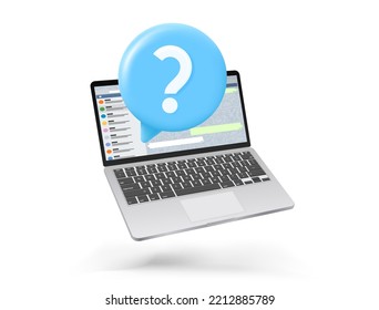 laptop with question bubble. 3d vector banner 