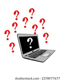 laptop with question mark logo. social media, internet, marketing question concept
