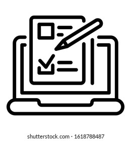 Laptop questionnaire icon. Outline laptop questionnaire vector icon for web design isolated on white background
