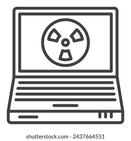 Laptop with Radiation sign vector concept linear icon or symbol