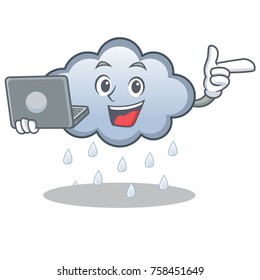 With laptop rain cloud character cartoon