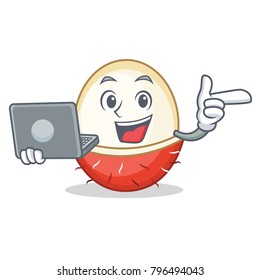 With laptop rambutan character cartoon style